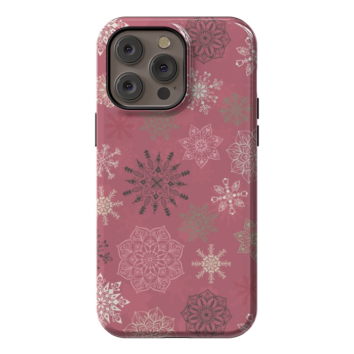 iPhone 14 Pro max StrongFit Christmas Snowflakes on Pink by Paula Ohreen