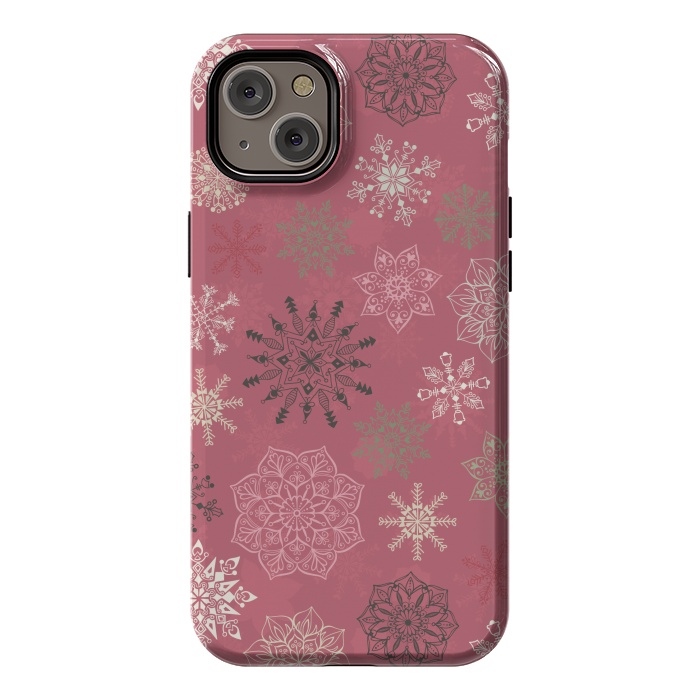 iPhone 14 Plus StrongFit Christmas Snowflakes on Pink by Paula Ohreen