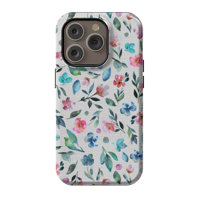 iPhone 14 Pro StrongFit Beautiful watercolor florals tossed on a textured background by Paula Ohreen