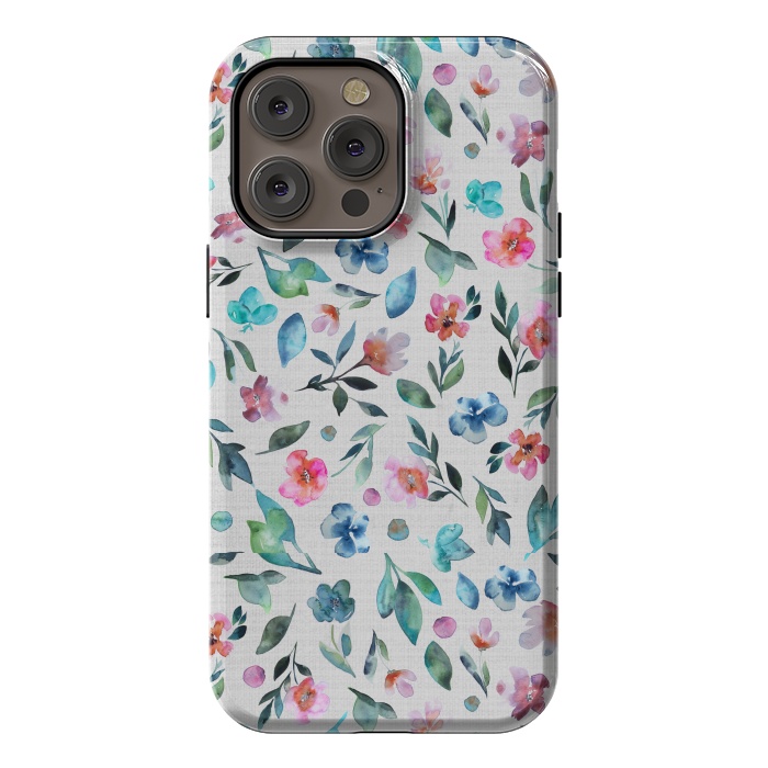 iPhone 14 Pro max StrongFit Beautiful watercolor florals tossed on a textured background by Paula Ohreen