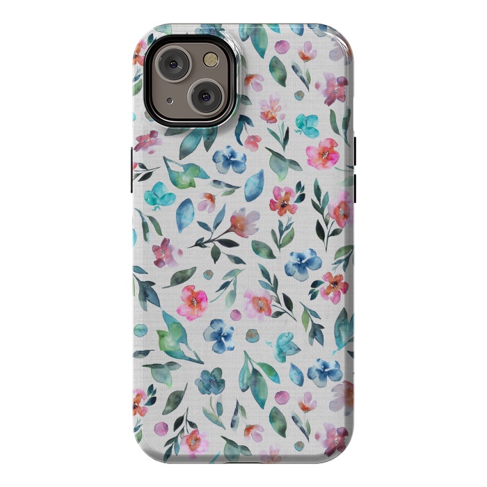 iPhone 14 Plus StrongFit Beautiful watercolor florals tossed on a textured background by Paula Ohreen