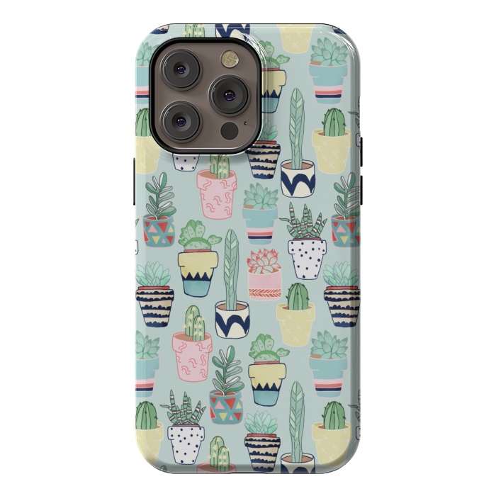 iPhone 14 Pro max StrongFit Cute Cacti In Pots on Mint Green by Tangerine-Tane