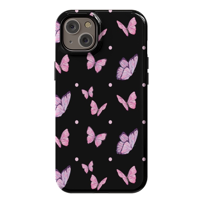 iPhone 14 Plus StrongFit CUTE PINK PURPLE BUTTERFLY PATTERN by MALLIKA