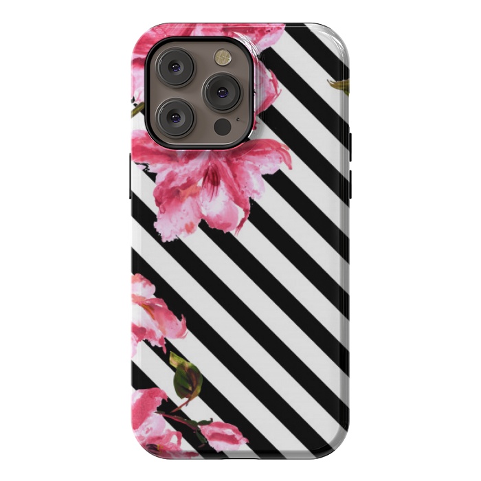 iPhone 14 Pro max StrongFit stripes pink tropical pattern by MALLIKA