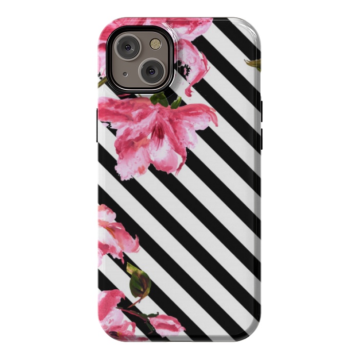iPhone 14 Plus StrongFit stripes pink tropical pattern by MALLIKA