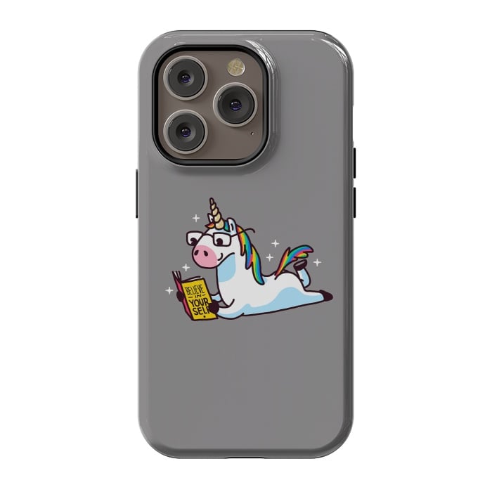 iPhone 14 Pro StrongFit Unicorn Reading Book Believe in Yourself Floor by Vó Maria