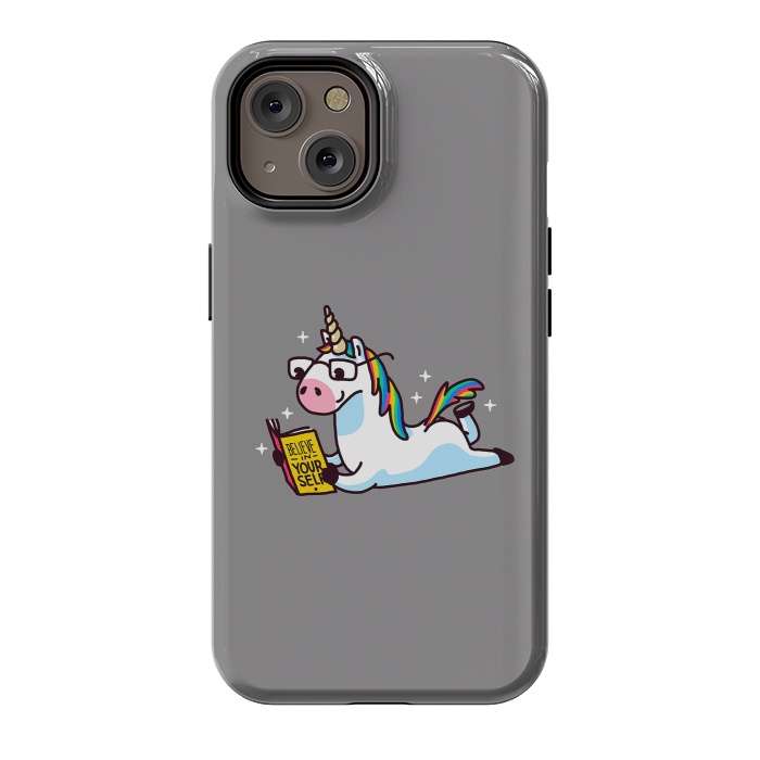 iPhone 14 StrongFit Unicorn Reading Book Believe in Yourself Floor by Vó Maria
