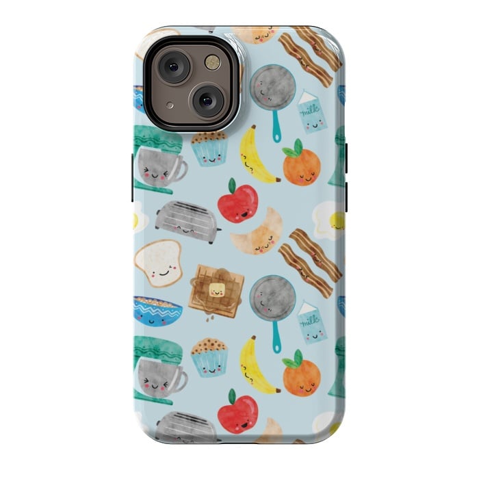 iPhone 14 StrongFit Happy and Cute Breakfast Foods by Noonday Design