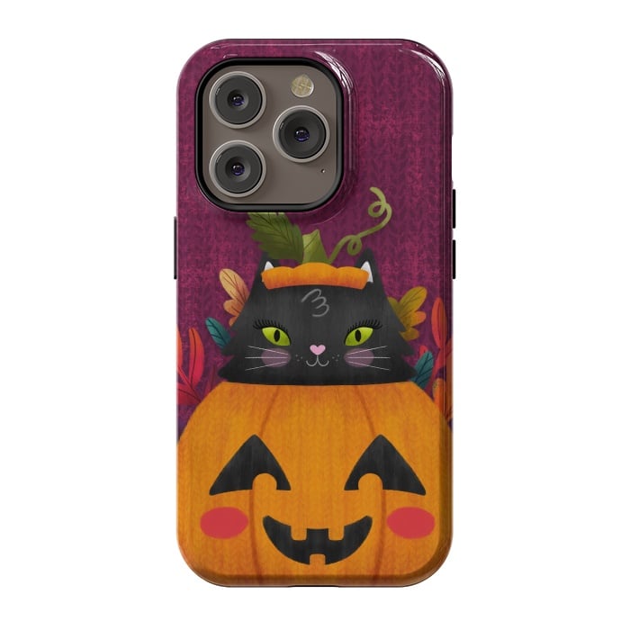 iPhone 14 Pro StrongFit Pumpkin Kitty Peekaboo by Noonday Design