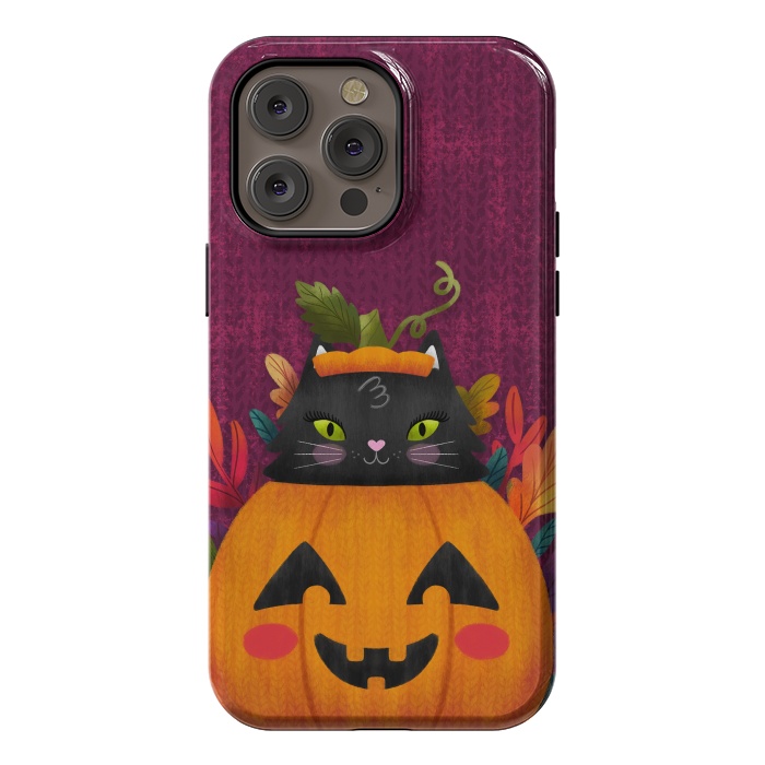 iPhone 14 Pro max StrongFit Pumpkin Kitty Peekaboo by Noonday Design