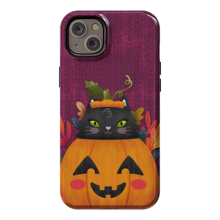 iPhone 14 Plus StrongFit Pumpkin Kitty Peekaboo by Noonday Design