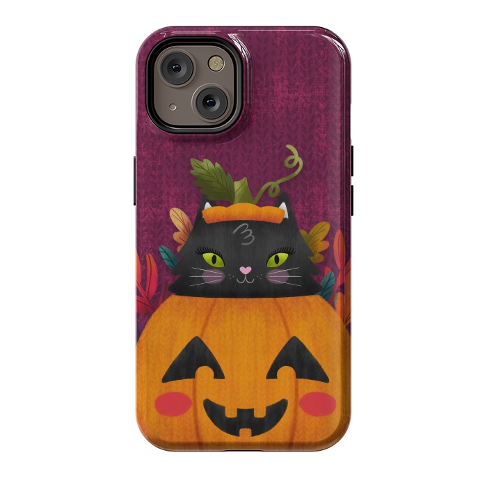 iPhone 14 StrongFit Pumpkin Kitty Peekaboo by Noonday Design