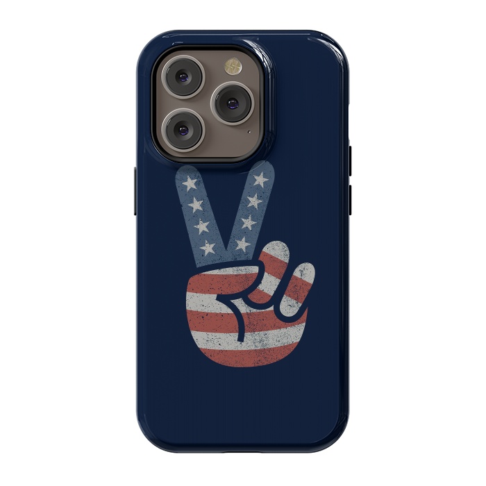 iPhone 14 Pro StrongFit Peace Love Hand USA Flag Vintage Solid by Vó Maria