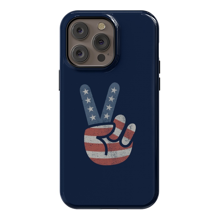iPhone 14 Pro max StrongFit Peace Love Hand USA Flag Vintage Solid by Vó Maria
