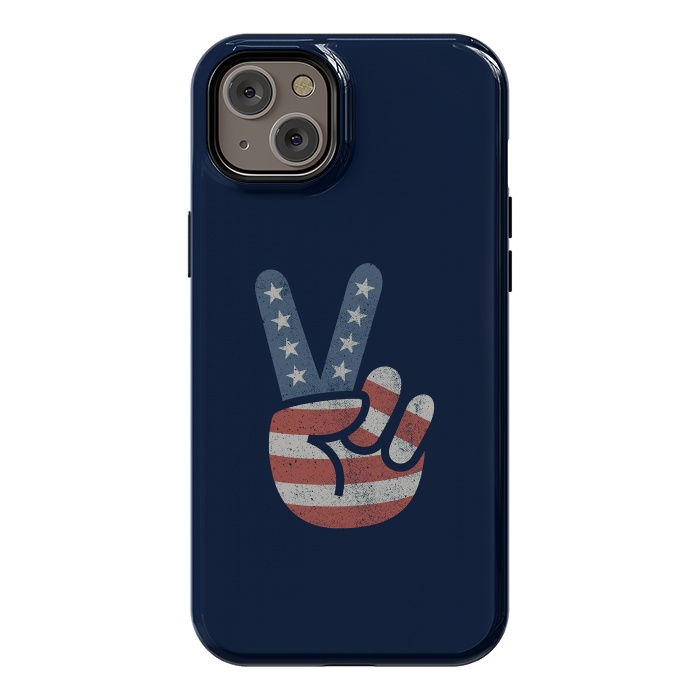iPhone 14 Plus StrongFit Peace Love Hand USA Flag Vintage Solid by Vó Maria
