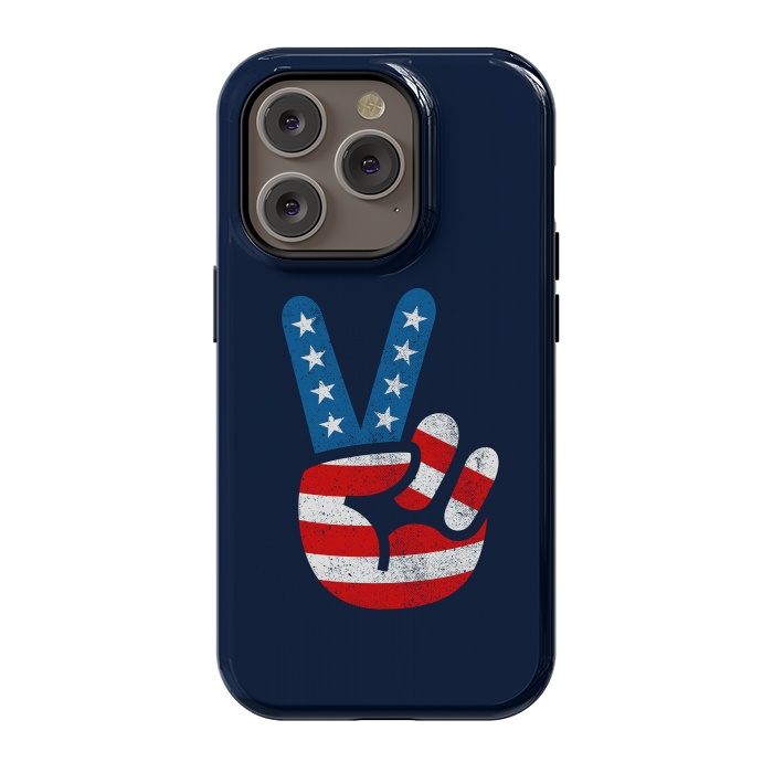 iPhone 14 Pro StrongFit Peace Love Hand USA Flag Vintage Solid 2 by Vó Maria