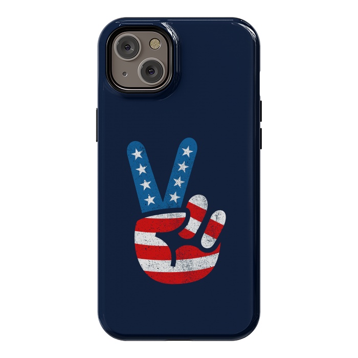 iPhone 14 Plus StrongFit Peace Love Hand USA Flag Vintage Solid 2 by Vó Maria