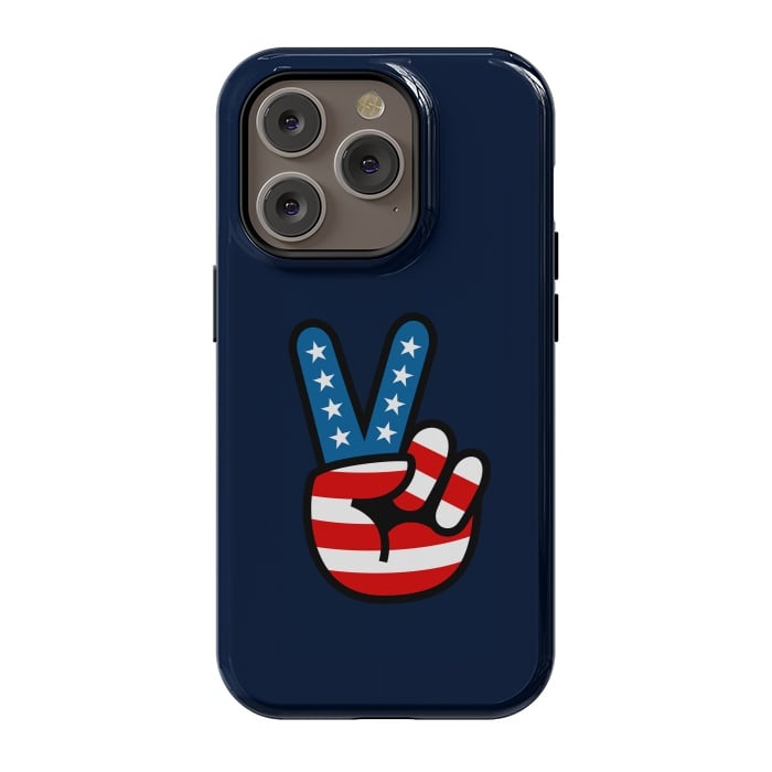 iPhone 14 Pro StrongFit Peace Love Hand USA Flag Vintage Solid 3 by Vó Maria