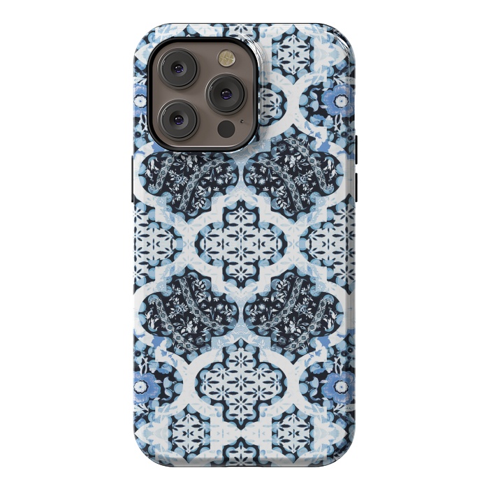 iPhone 14 Pro max StrongFit Blue white Moroccan decorative mosaic by Oana 