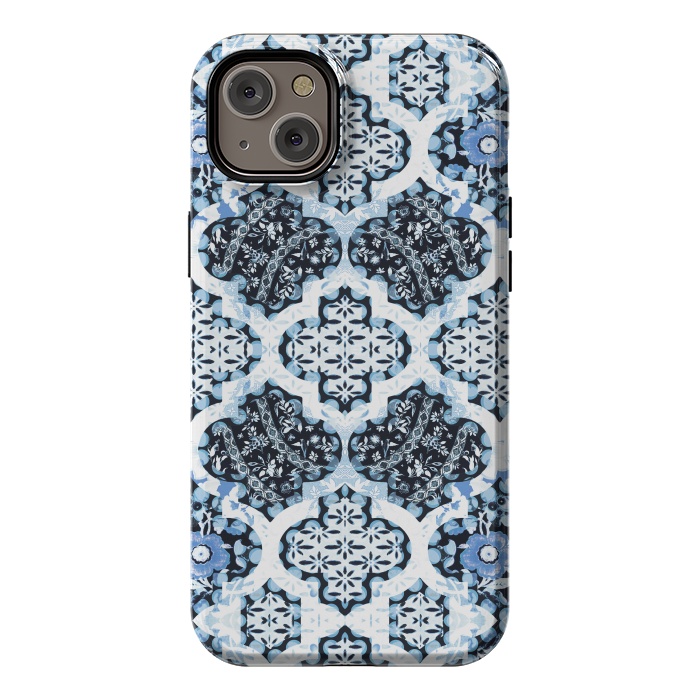 iPhone 14 Plus StrongFit Blue white Moroccan decorative mosaic by Oana 