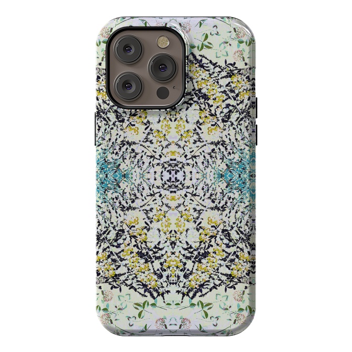 iPhone 14 Pro max StrongFit Yellow blue ditsy flowers and leaves pattern by Oana 