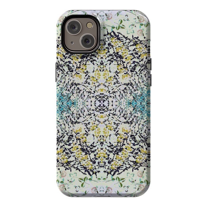 iPhone 14 Plus StrongFit Yellow blue ditsy flowers and leaves pattern by Oana 