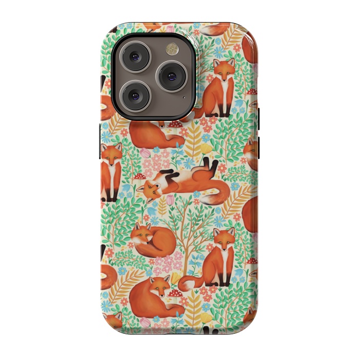iPhone 14 Pro StrongFit Little Foxes in a Fantasy Forest on Cream by Tangerine-Tane