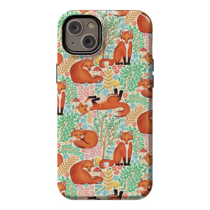 iPhone 14 Plus StrongFit Little Foxes in a Fantasy Forest on Cream by Tangerine-Tane