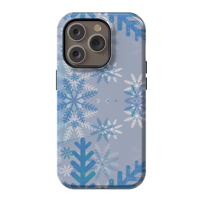 iPhone 14 Pro StrongFit Pastel blue snowflakes winter pattern by Oana 