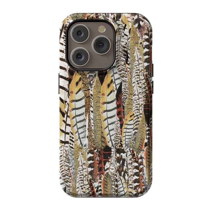 iPhone 14 Pro StrongFit Brown feathers vintage pattern by Oana 