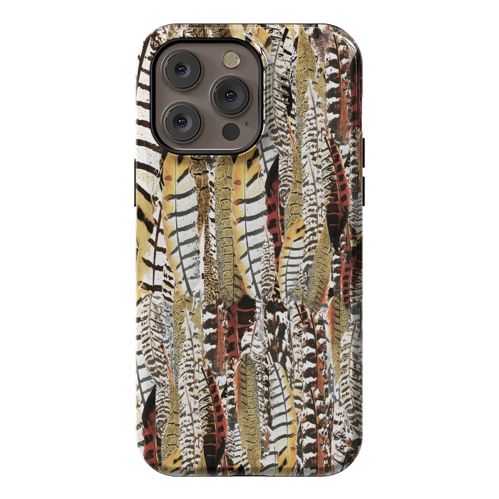 iPhone 14 Pro max StrongFit Brown feathers vintage pattern by Oana 