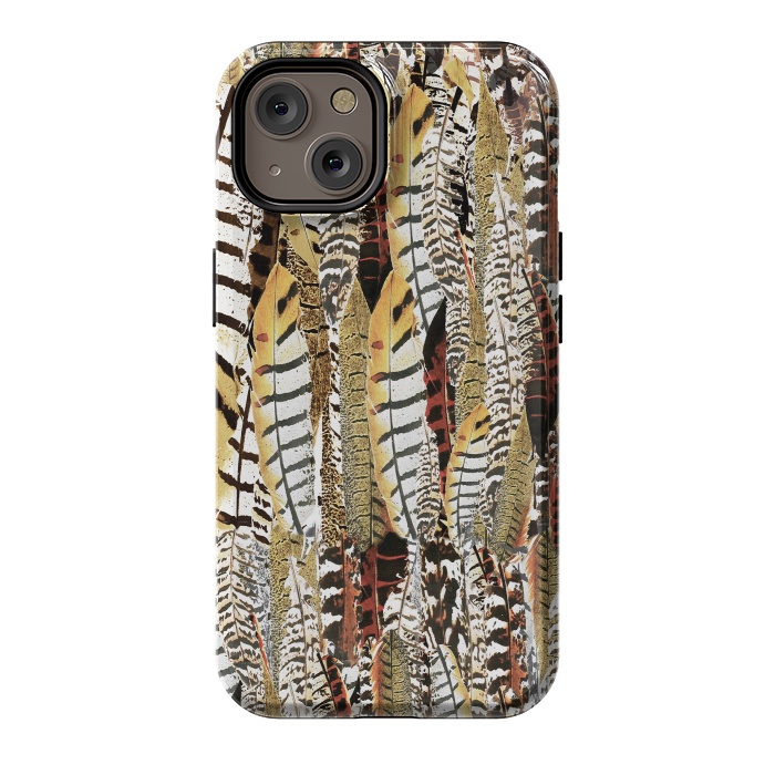 iPhone 14 StrongFit Brown feathers vintage pattern by Oana 