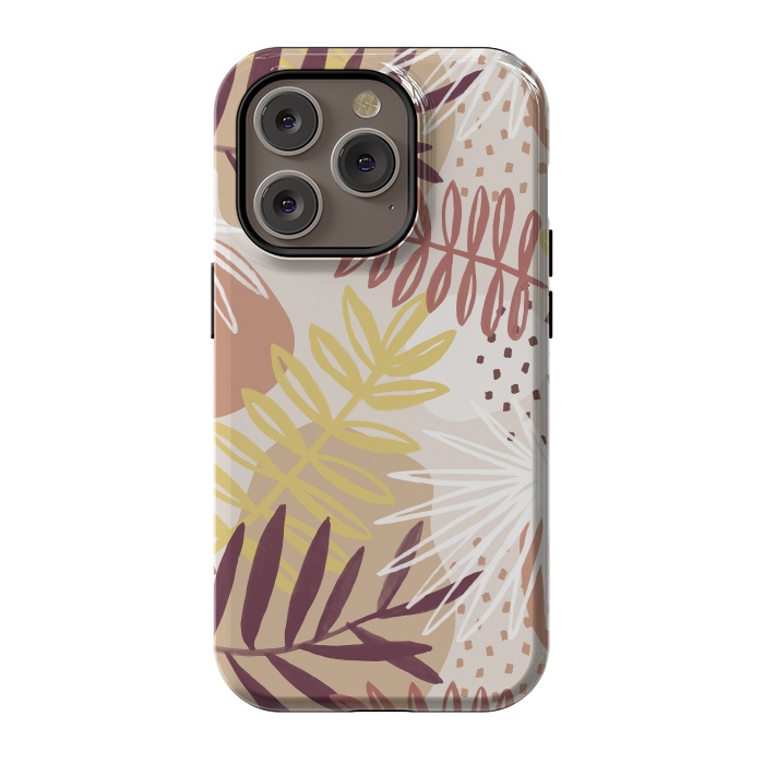iPhone 14 Pro StrongFit Modern tropical leaves and spots - terracotta by Oana 