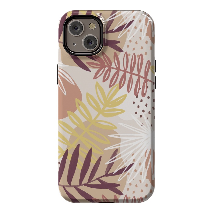 iPhone 14 Plus StrongFit Modern tropical leaves and spots - terracotta by Oana 