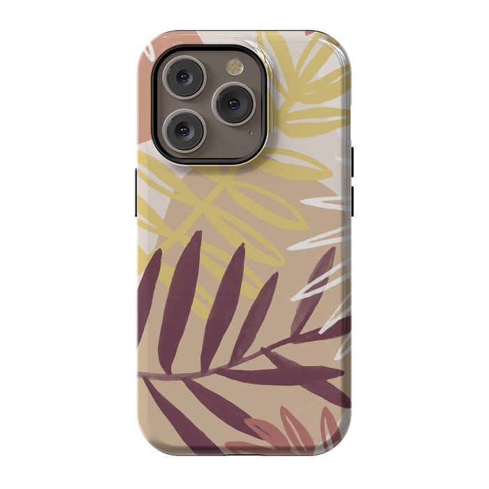 iPhone 14 Pro StrongFit Minimal brown tropical leaves by Oana 
