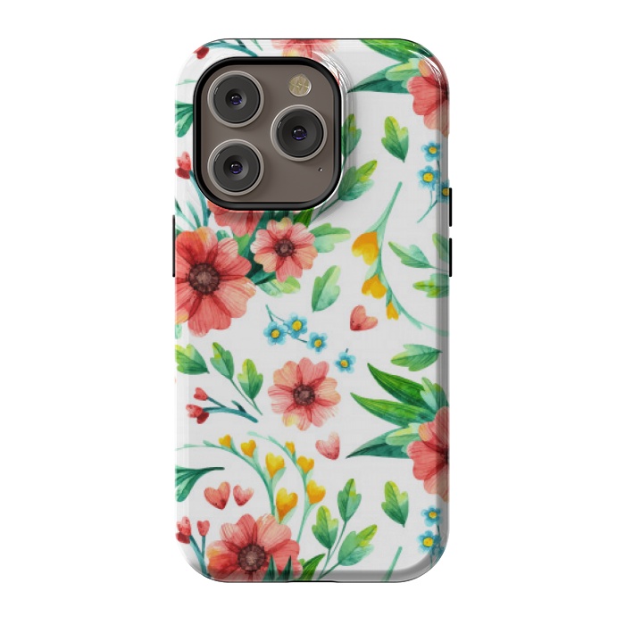 iPhone 14 Pro StrongFit orange peach floral pattern by MALLIKA