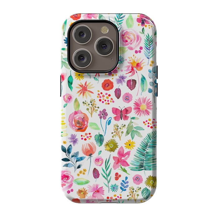 iPhone 14 Pro StrongFit Colorful Botanical Plants and Flowers by Ninola Design