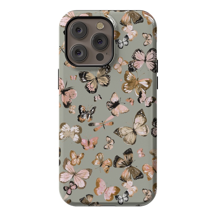 iPhone 14 Pro max StrongFit Watercolor Butterflies Beige Gold by Ninola Design