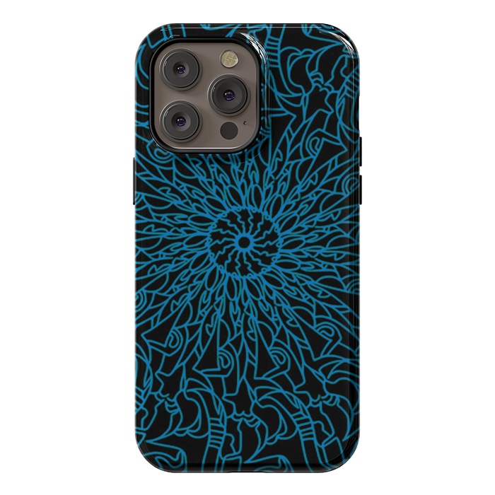 iPhone 14 Pro max StrongFit Blue intricate pattern floral mandala geometry by Josie