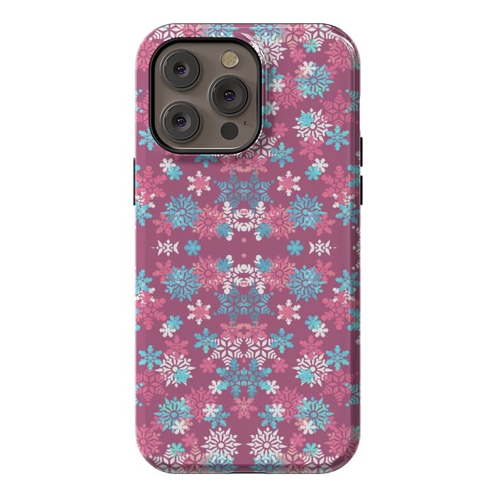 iPhone 14 Pro max StrongFit Playful pink blue snowflakes winter pattern by Oana 