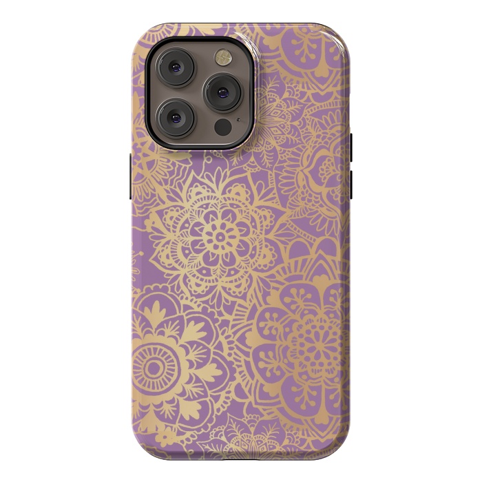 iPhone 14 Pro max StrongFit Light Purple and Gold Mandala Pattern by Julie Erin Designs