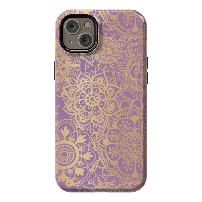 iPhone 14 Plus StrongFit Light Purple and Gold Mandala Pattern by Julie Erin Designs