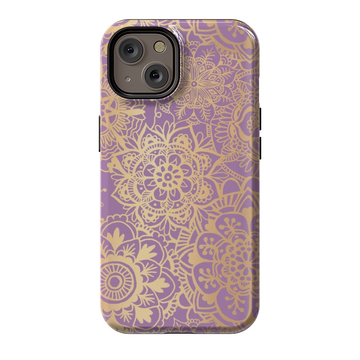 iPhone 14 StrongFit Light Purple and Gold Mandala Pattern by Julie Erin Designs
