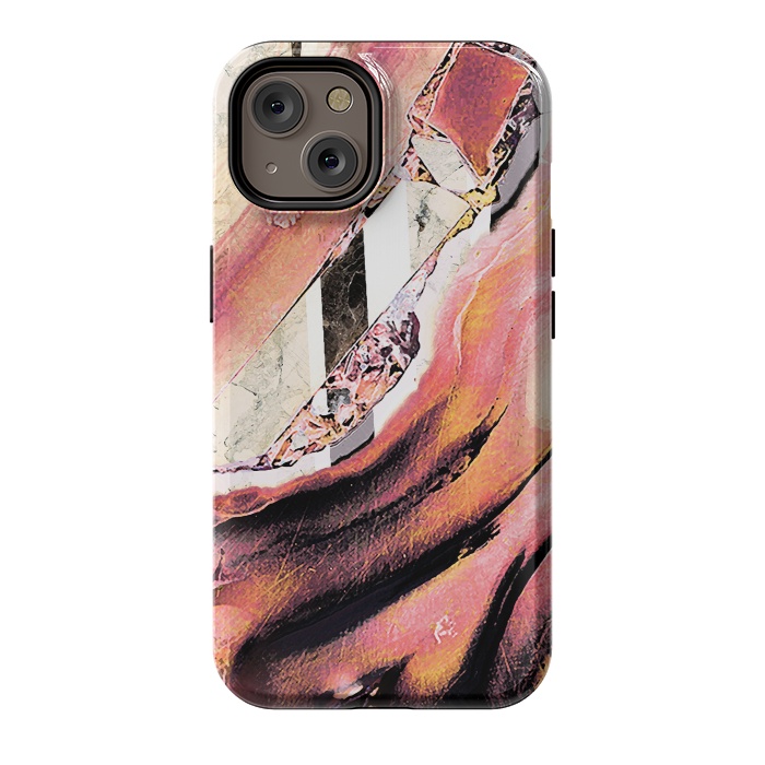 iPhone 14 StrongFit Rose gold geode stones and marble stripes by Oana 