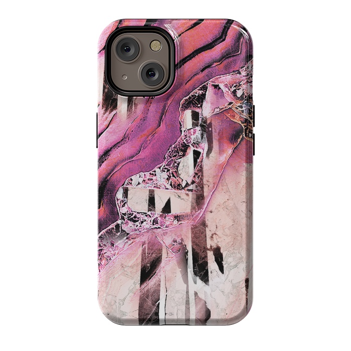 iPhone 14 StrongFit Pink geode stone and marble stripes by Oana 