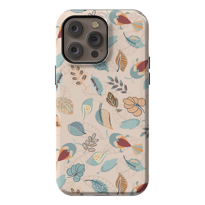 iPhone 14 Pro max StrongFit Cute parrots in a fun tossed pattern with funky leaves in blue and red by Paula Ohreen