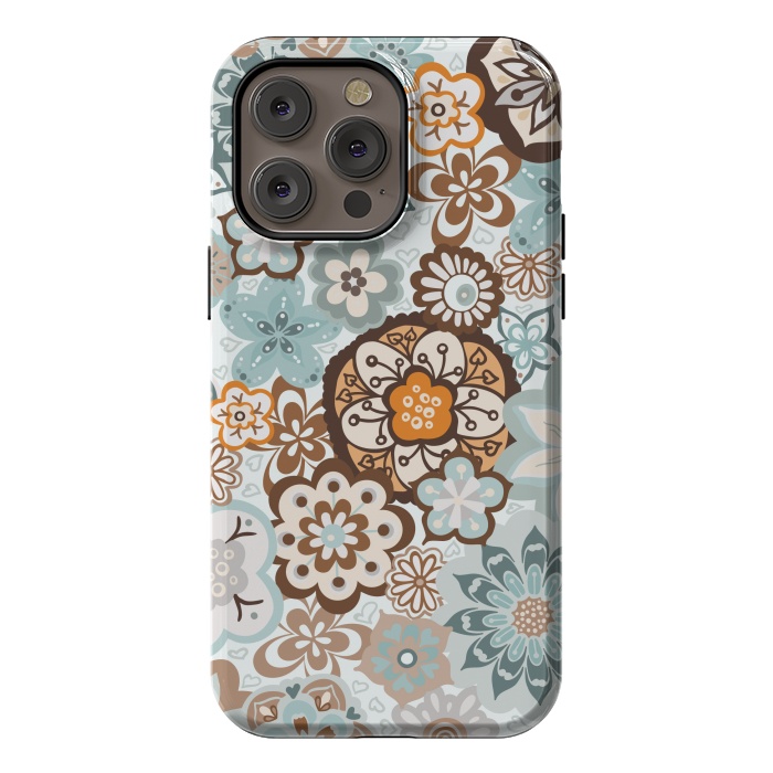 iPhone 14 Pro max StrongFit Beautiful Bouquet of Blooms-Blue and Brown by Paula Ohreen