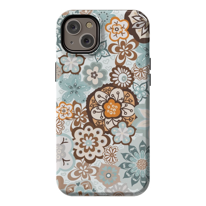 iPhone 14 Plus StrongFit Beautiful Bouquet of Blooms-Blue and Brown by Paula Ohreen