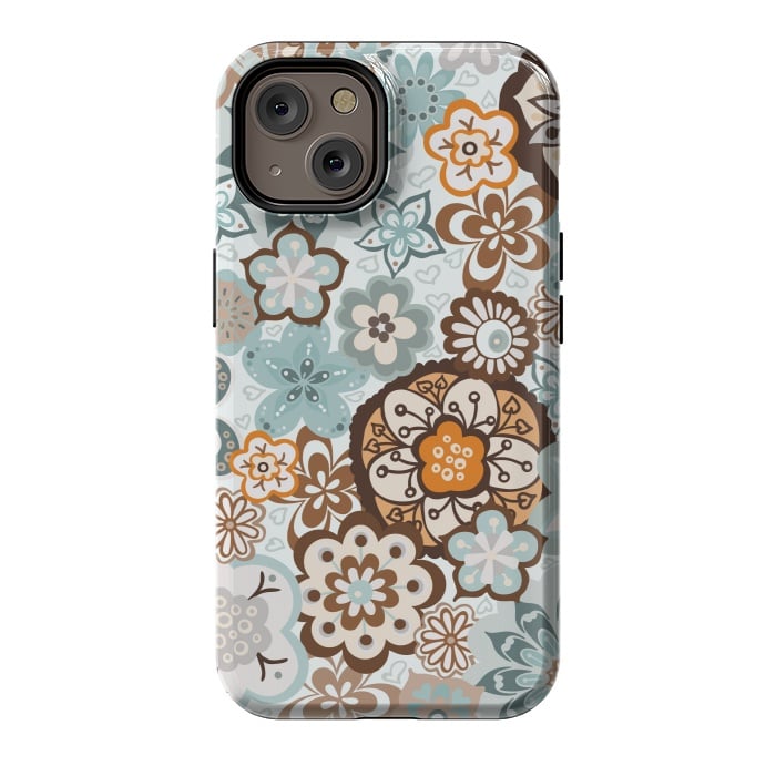 iPhone 14 StrongFit Beautiful Bouquet of Blooms-Blue and Brown by Paula Ohreen