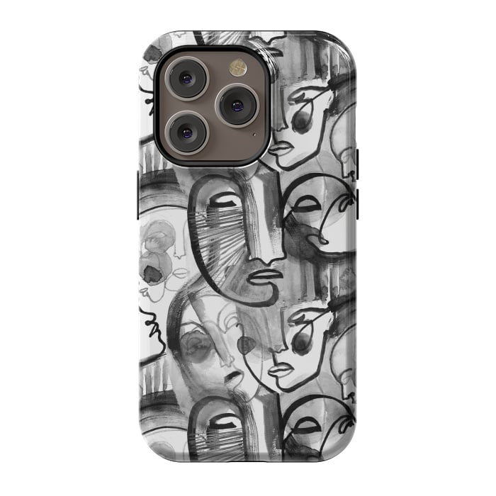 iPhone 14 Pro StrongFit Tribal ink line art portaits by Oana 